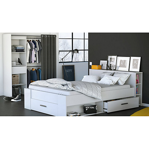 Cadre de lit avec rangement POCKET blanc 140 x 190 cm