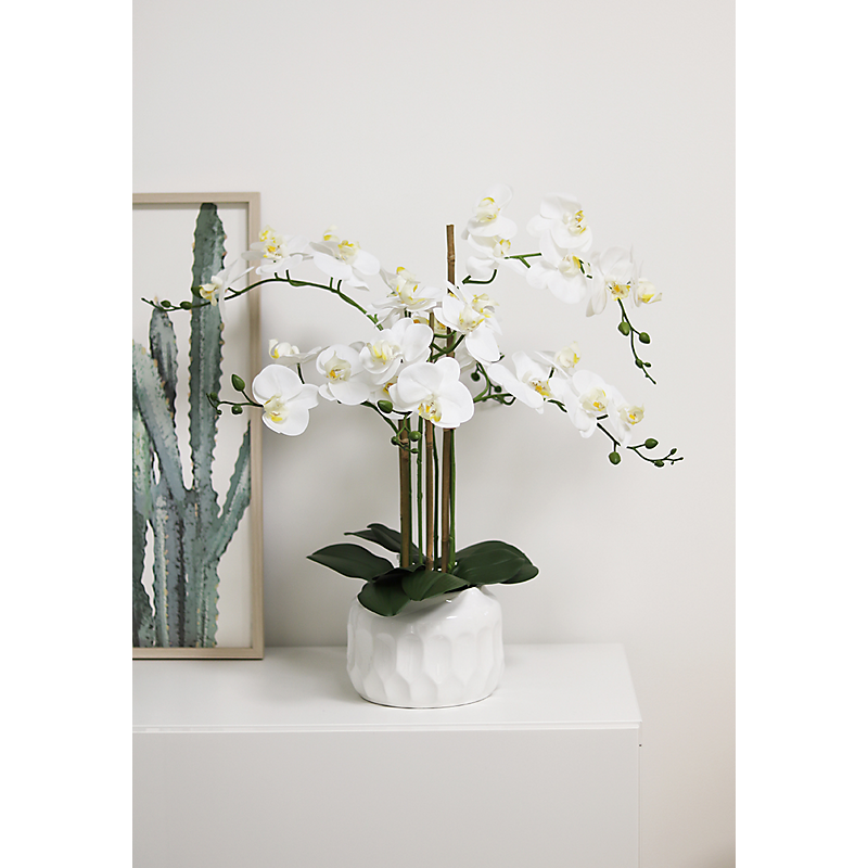 Orchidée blanche artificielle en pot céramique - H55cm