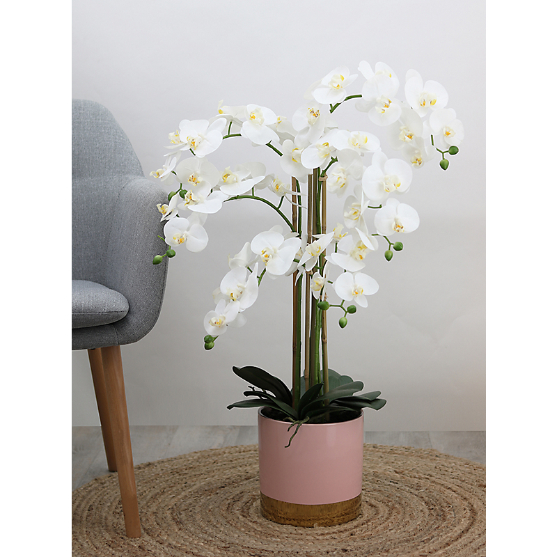 Orchidée géante artificielle pot céramique rose/or - H80cm