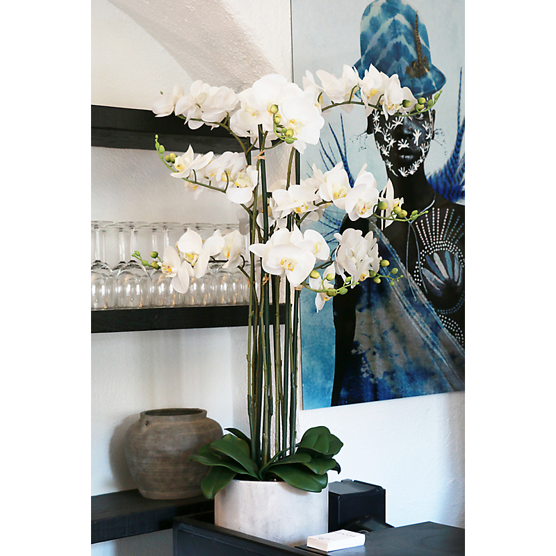 Orchidée blanche géante artificielle pot ciment - H105cm