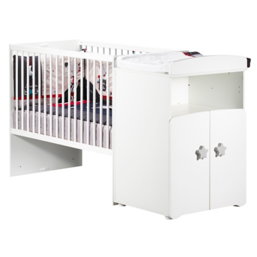 Lit bébé combiné évolutif 120x60 en 90x190 boutons "étoile" gris fumé - Basic