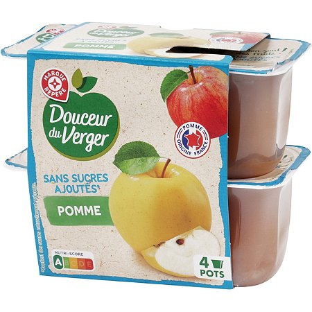 Coupelles sans sucres ajoutés pomme- 4 x 100 g - DOUCEUR DU VERGER