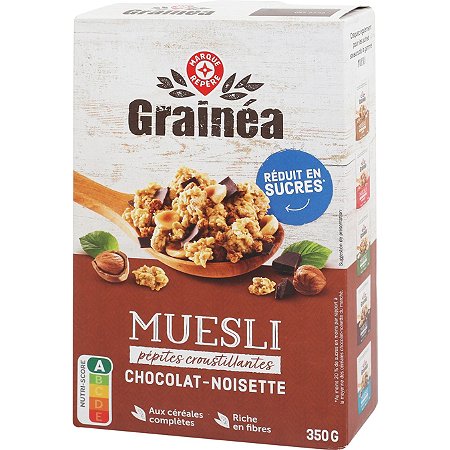 muesli pépites croustillantes chocolat-noissette réduit en sucre - 350 g -  GRAINEA au meilleur prix