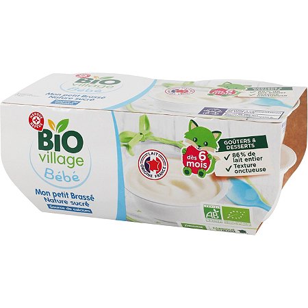 Brassé au lait entier de vache Nature Bio, Pour bébé dès 6 mois, Yaourt  bébé bio nature
