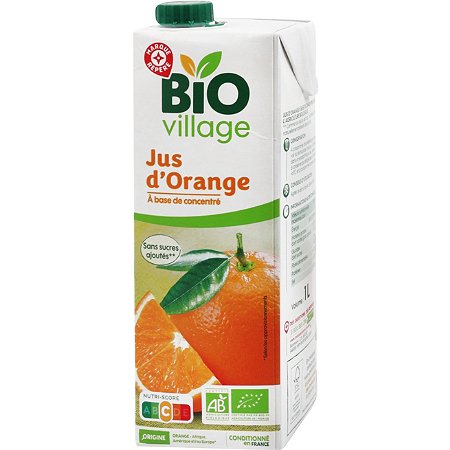 Jus d'orange à base de concentré bio - 1 l - BIO VILLAGE