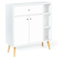 Armoire De Rangement NOUK 1 Porte - Blanc Et Bois - 130 Cm De Haut - 2 étagères Réglables - Idéale Bureau, Entrée, Chambre