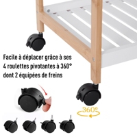 Chariot De Service Desserte De Cuisine A Roulettes 2 Etageres Plateau Amovible Bois De Pin Mdf Blanc Au Meilleur Prix E Leclerc