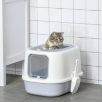 Maison De Toilette Litiere Pour Chat Double Porte Battante Et Superieure Filtre Odeur Pelle Fournis Gris Au Meilleur Prix E Leclerc