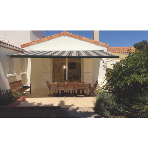 Store banne motorisé LISBOA gris 5 x 3 m toile rayée grise S432