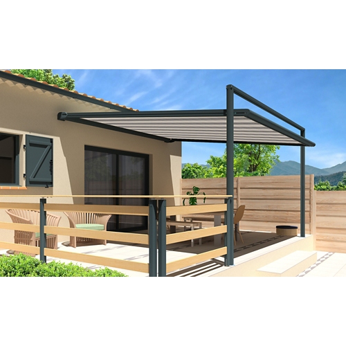 Store banne pergola motorisé MELODIE gris 3 x 3 m toile rayée grise S432