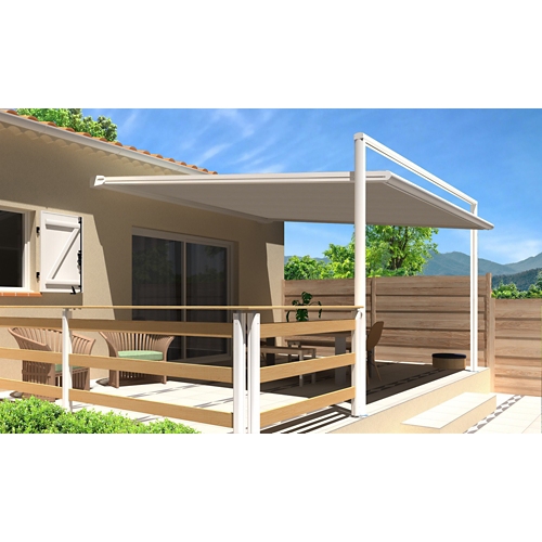 Store banne pergola motorisé MELODIE blanc 4 x 3 m toile taupe S130