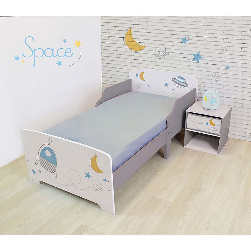 Pack chambre enfant (lit + table de chevet + veilleuse LED) Espace