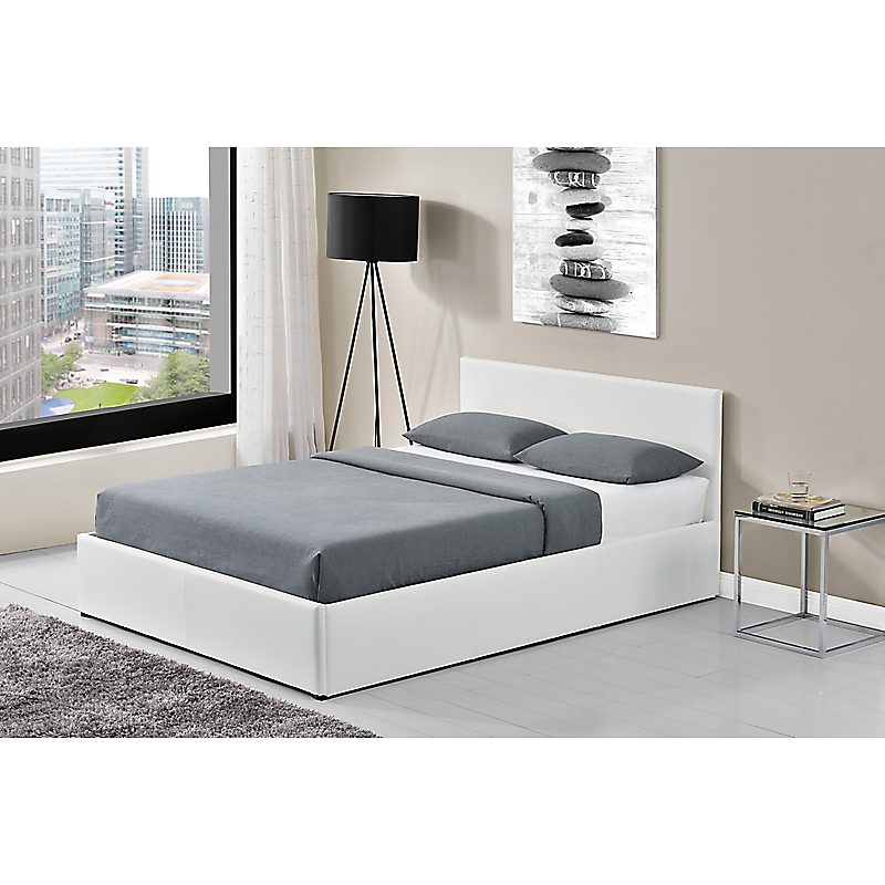 Cadre de lit avec sommier relevable et tête de lit en PU blanc 140x190 IZY