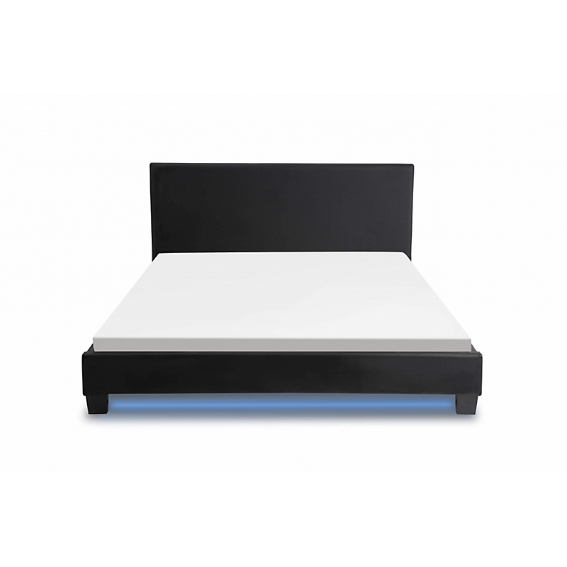 Cadre de lit avec tête de lit  avec LED en PU noir 140x190 SKY