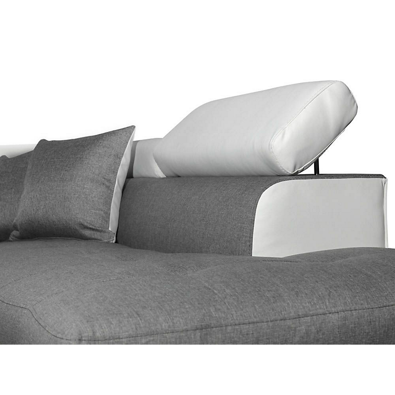 Canapé d’angle droit convertible 5 places Tissu et PU gris / blanc - RIO