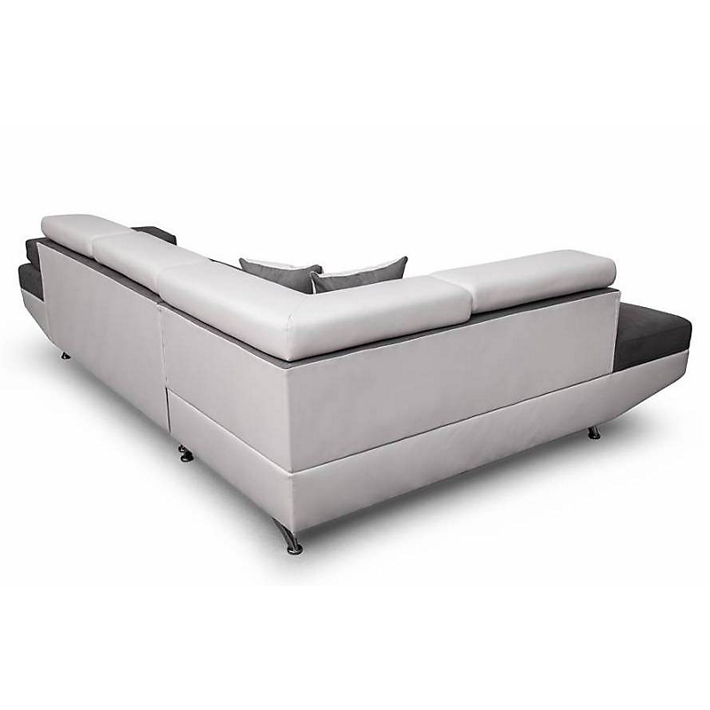 Canapé d'angle gauche convertible 5 places Tissu et PU gris / blanc - RIO
