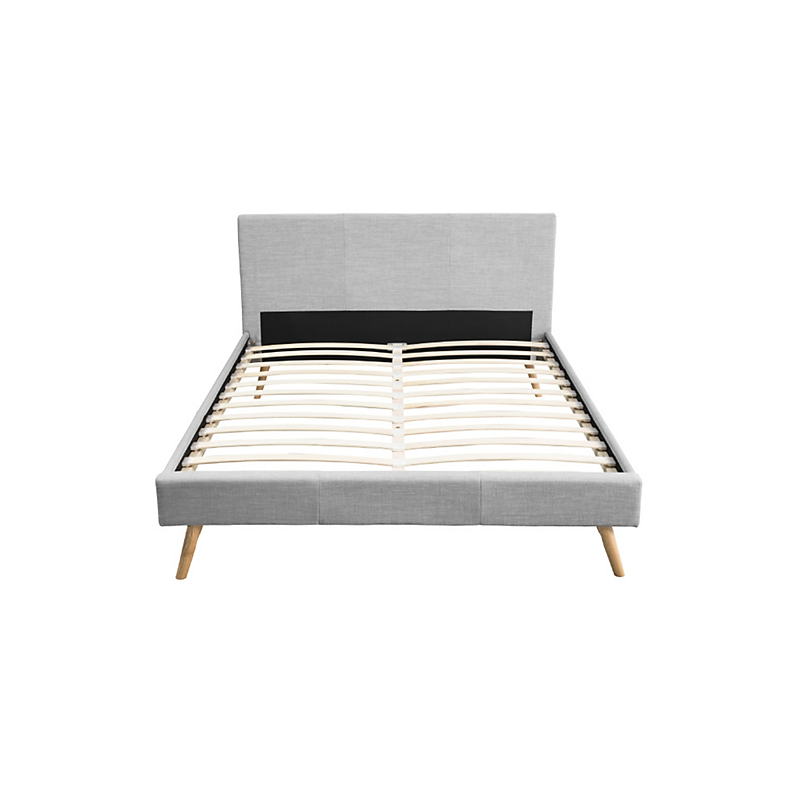 Cadre de lit avec tête de lit en tissu gris clair 140x190 INES