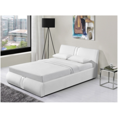 Cadre de lit avec tête de lit et coffre en PU blanc 140x190 ILMA
