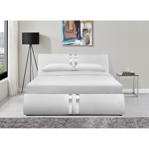 Cadre de lit avec tête de lit et coffre en PU blanc 140x190 ILMA