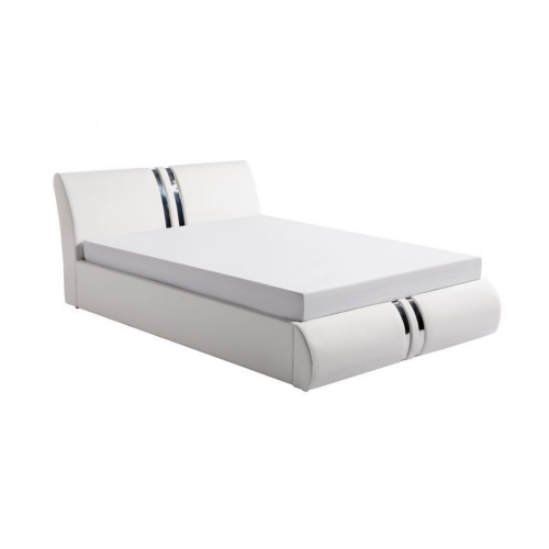 Cadre de lit avec tête de lit et coffre en PU blanc 140x190 ILMA