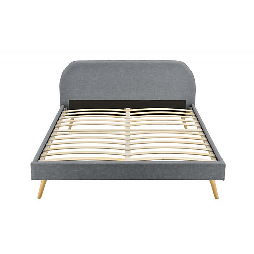 Cadre de lit scandinave avec tête de lit et sommier à lattes en tissu 140x190 - Gris foncé