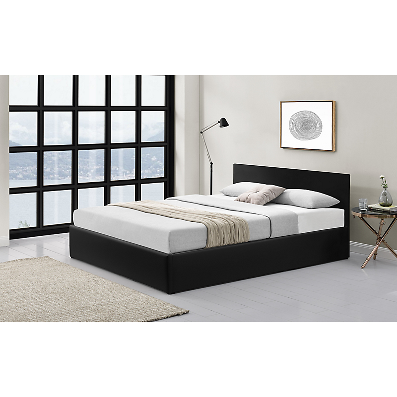 Cadre de lit coffre avec tête de lit en PU noir 160x200  IZY