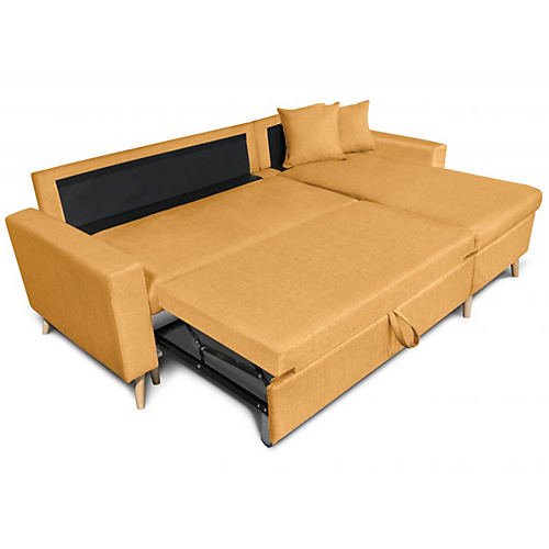 Canapé d'angle scandinave réversible convertible avec coffre en tissu jaune OLGA