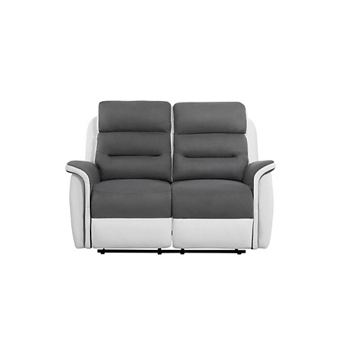 Canapé de relaxation manuel  2 places en PU blanc et microfibre grise KING