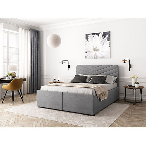 Cadre de lit TINO avec rangements et sommier relevable à lattes gris clair 160 x 190 cm