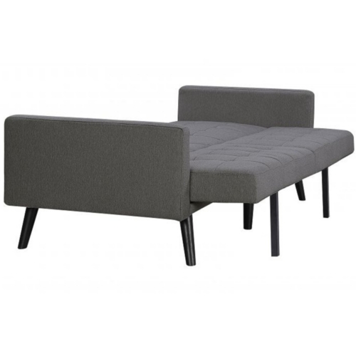 Canapé droit 3 places scandinave convertible avec dossier capitonné en tissu gris foncé pieds bois noir ZEN