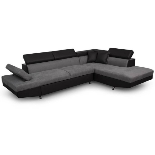 Canapé d'angle droit convertible 5 places gris/noir - RIO