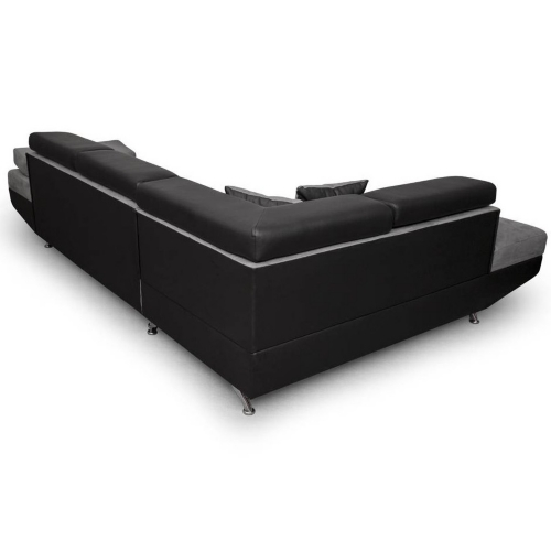 Canapé d'angle droit convertible 5 places gris/noir - RIO