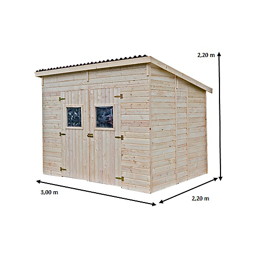 Abri panneaux bois massif 16 mm toit mono pente sans plancher 6,60 m2