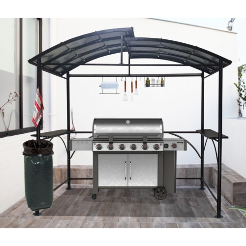 Carport barbecue autoportant à double toit finition époxy gris anthracite