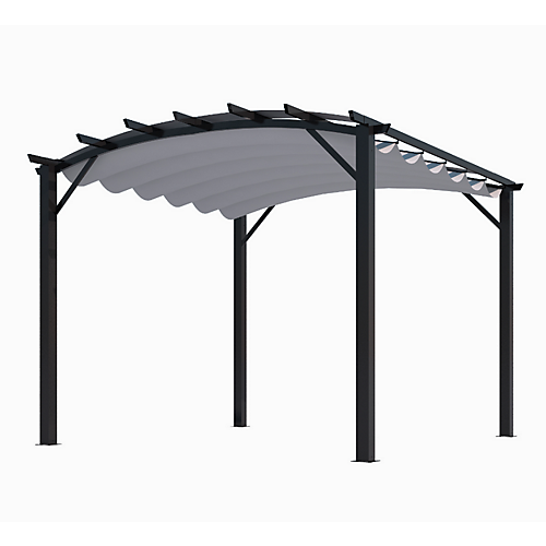 Pergola arche aluminium/acier anthracite toile gris 140 gr/m² - HABRITA