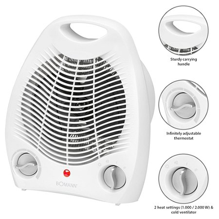 Chauffage Ventilateur Eau Du Bain Chambre Ventilateur Chaleur 2 niveaux 2000 W Distributeur Poignée Blanc 
