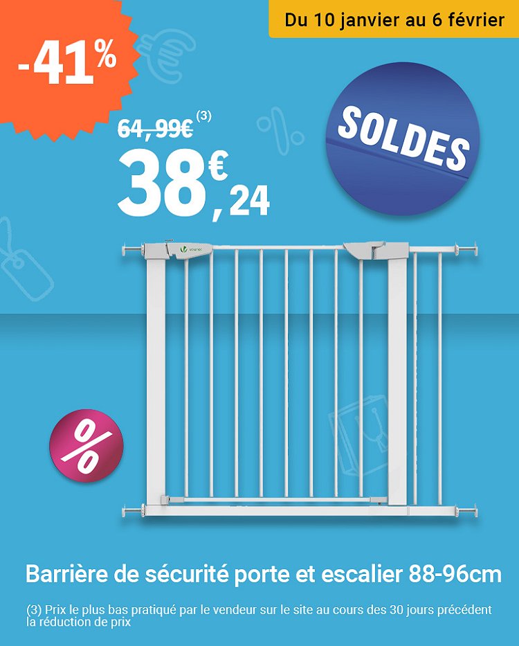 Barriere De Securite Porte Et Escalier 88-96cm Blanc à Prix Carrefour