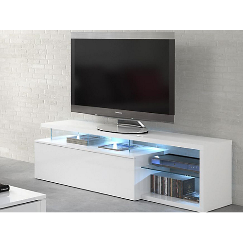 Meuble TV LED 1 porte et 4 niches L150 cm, blanc