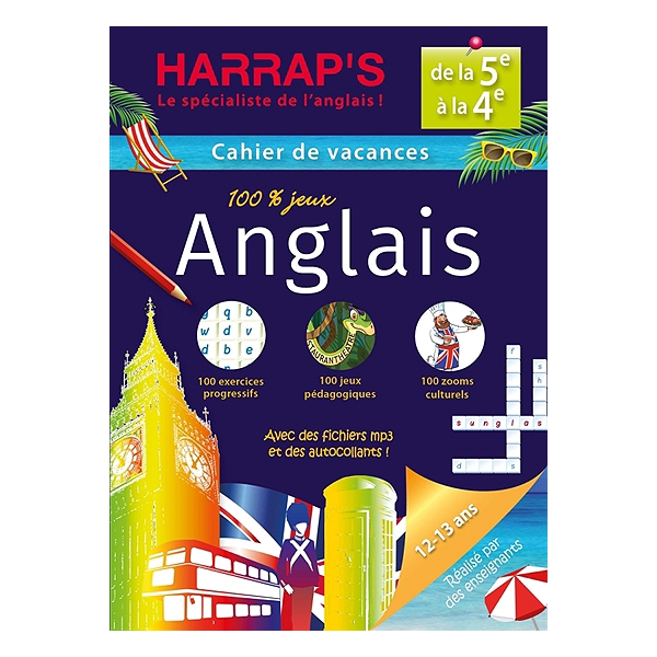 Cahier De Vacances Anglais Harraps De La 5e à La 4e 12 13 Ans Avec Des Fichiers Mp3 Et Des Autocollants - 
