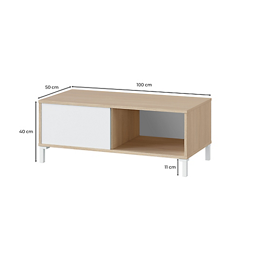Table basse 2 Niches L100cm - Blanc/chêne